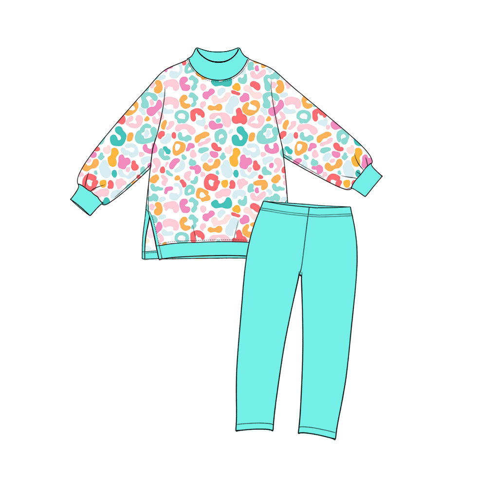 Leopard print girl long sleeve top pants set yoga outfit preorder