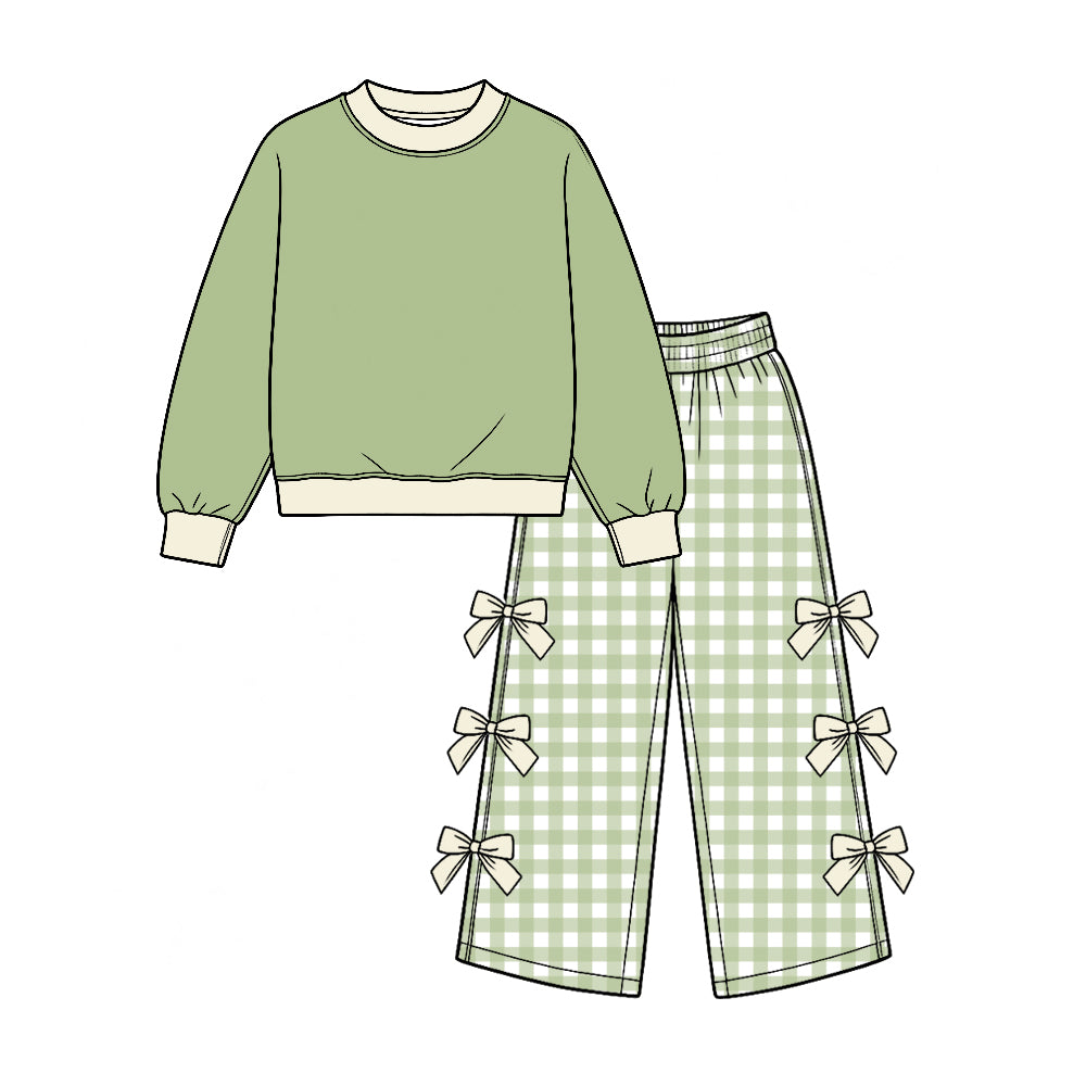 Green plaid girl long sleeve outfit preorder