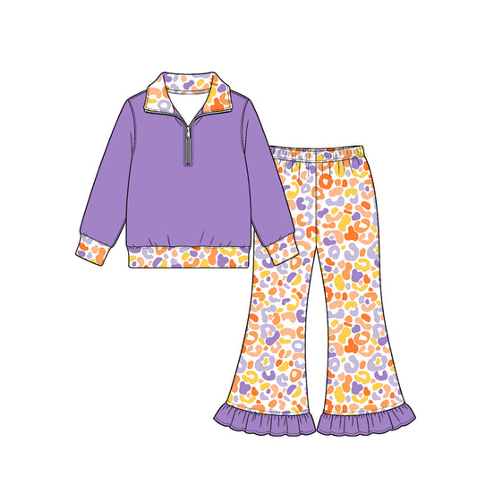 Purple leopard print girl long sleeve outfit preorder