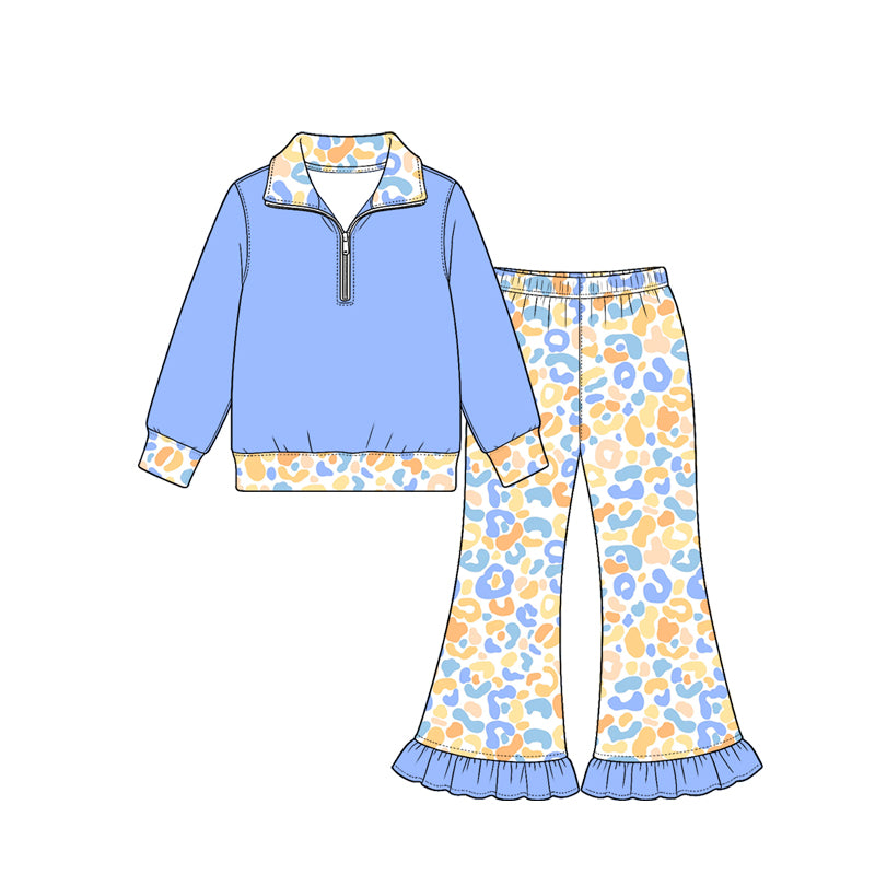 Blue leopard print girl long sleeve outfit preorder