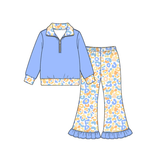 Blue leopard print girl long sleeve outfit preorder