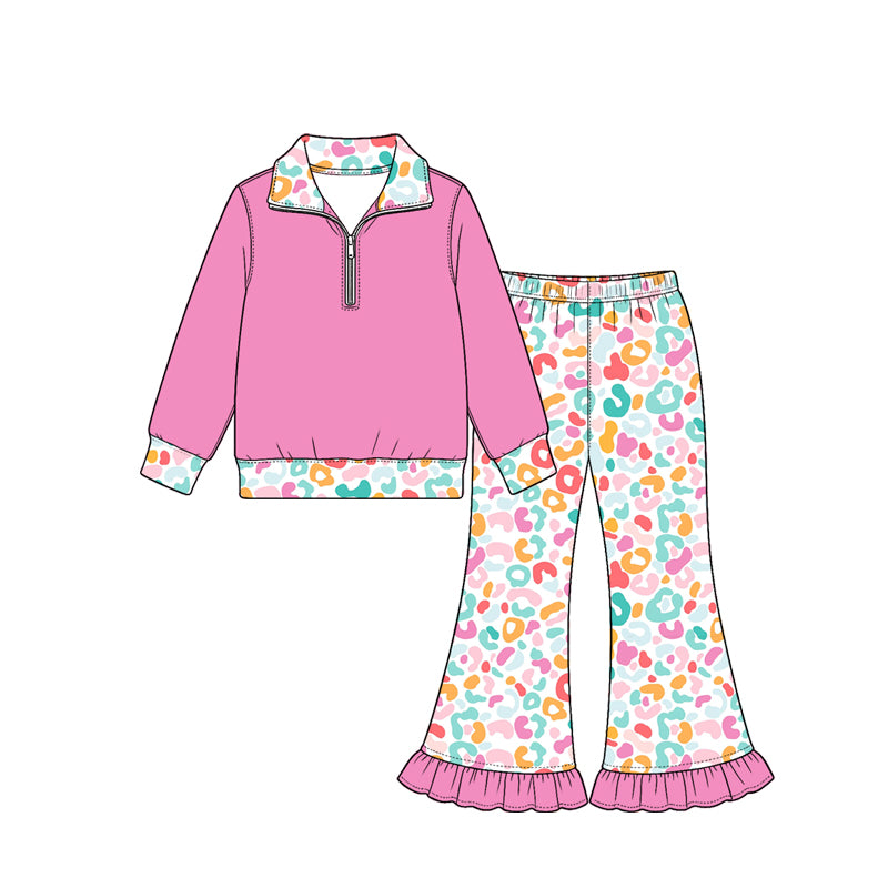Pink leopard print girl long sleeve outfit preorder