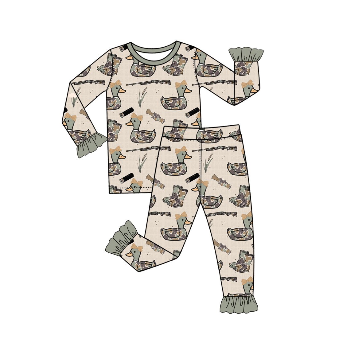 Gone hunting camo duck print girl  long sleeve outfit preorder