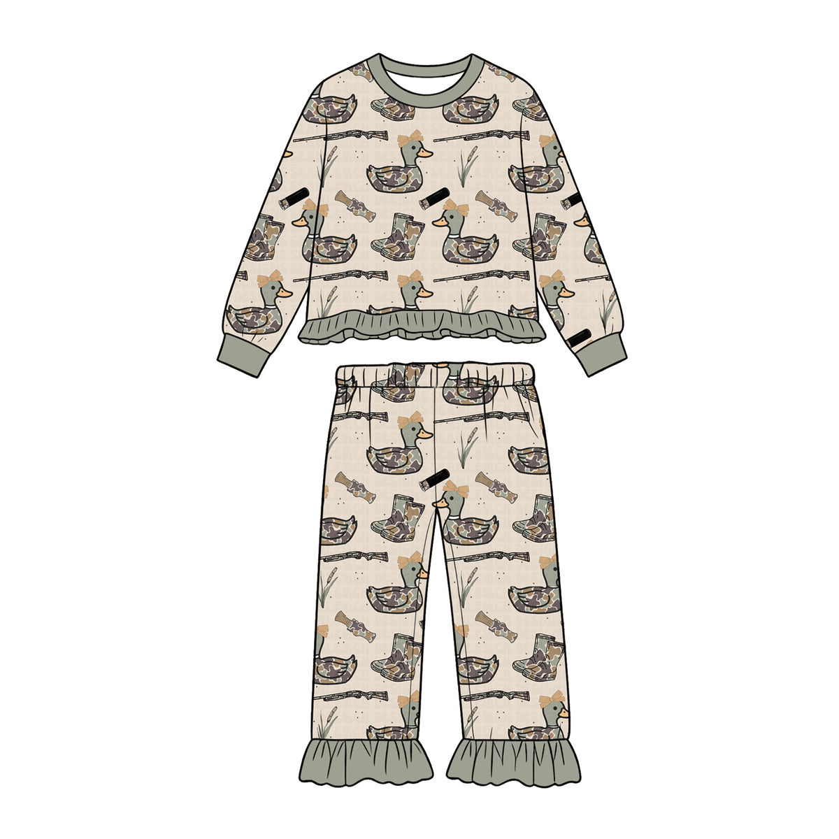 Gone hunting camo duck print girl  long sleeve outfit preorder