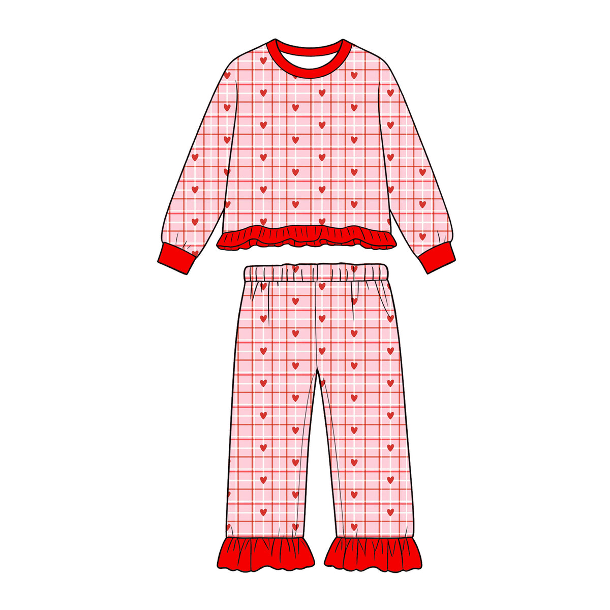 Valentines heart print girl long sleeve outfit preorder
