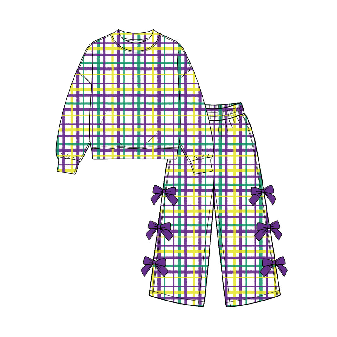 Mardi Gras print girl long sleeve outfit preorder