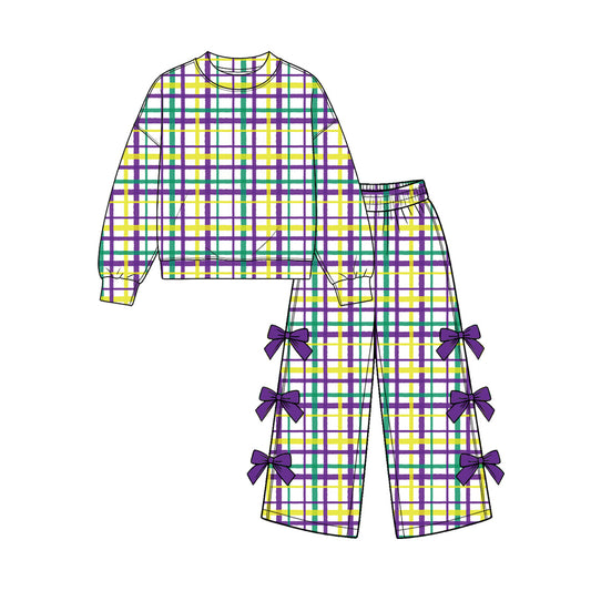 Mardi Gras print girl long sleeve outfit preorder