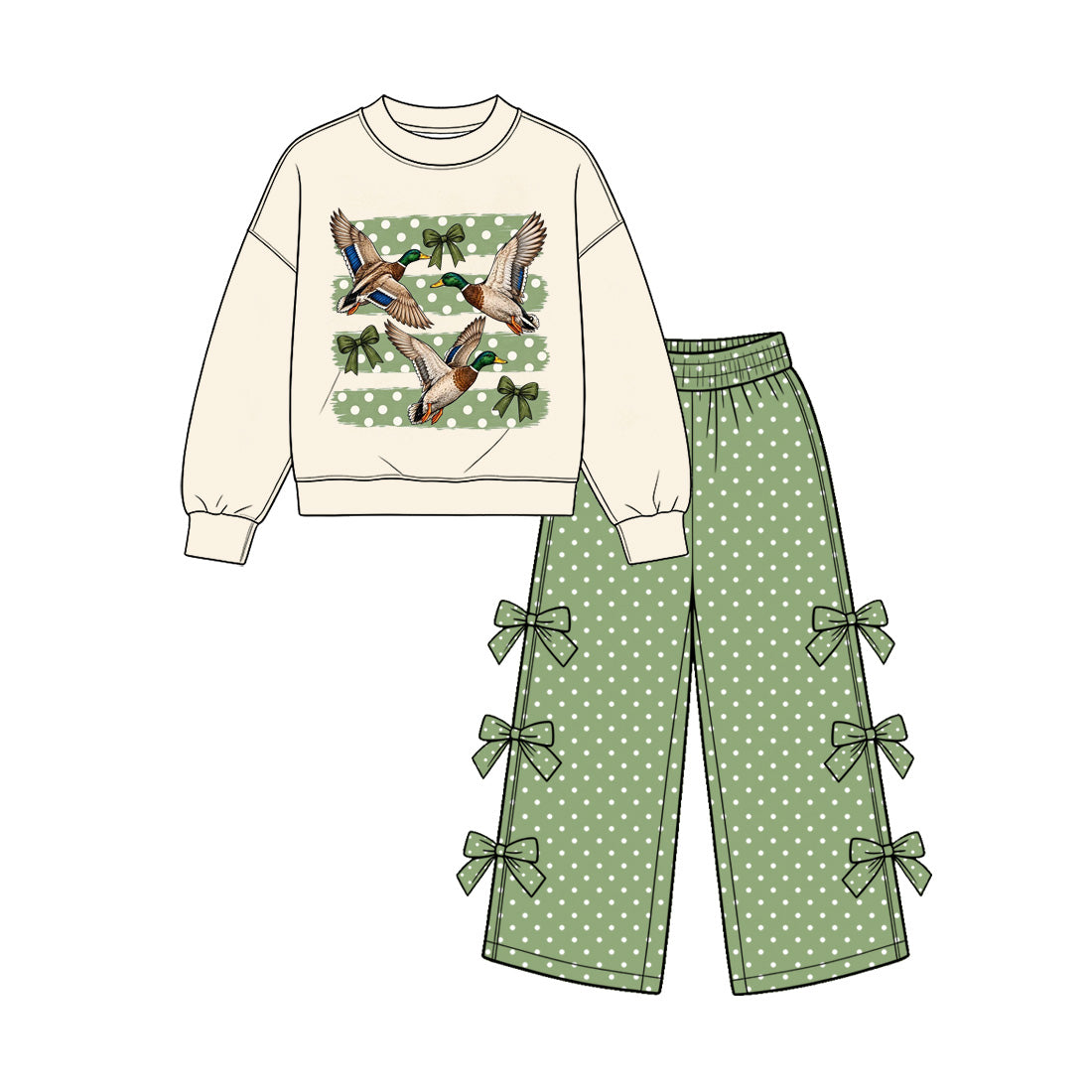 Duck bow print girl long sleeve outfit preorder