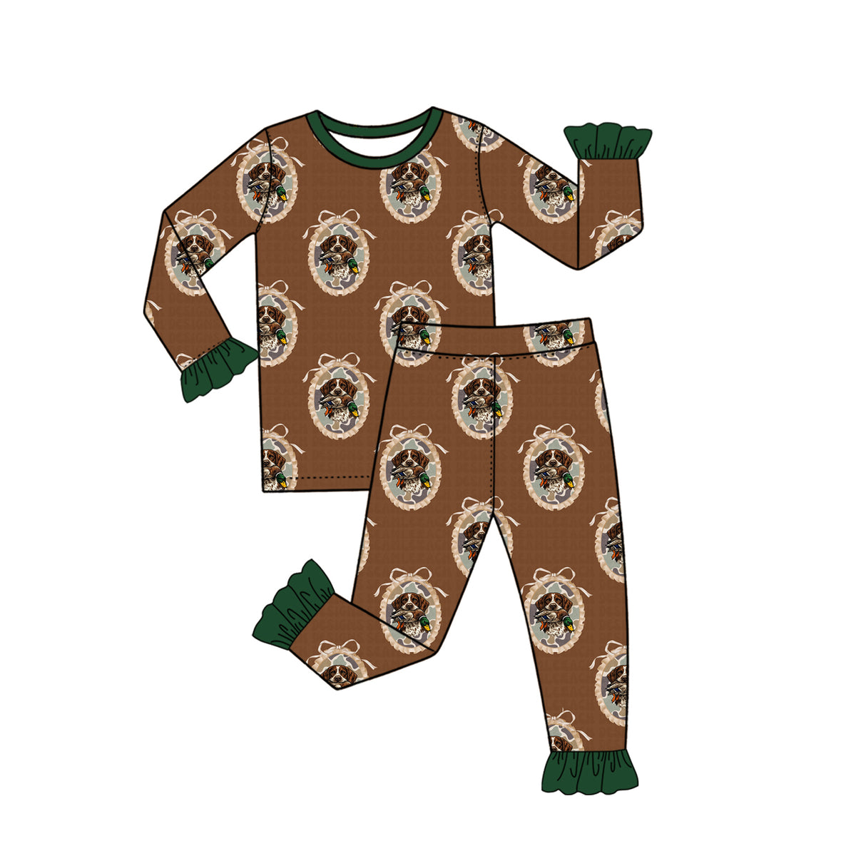 Duck dog print girl long sleeve outfit preorder