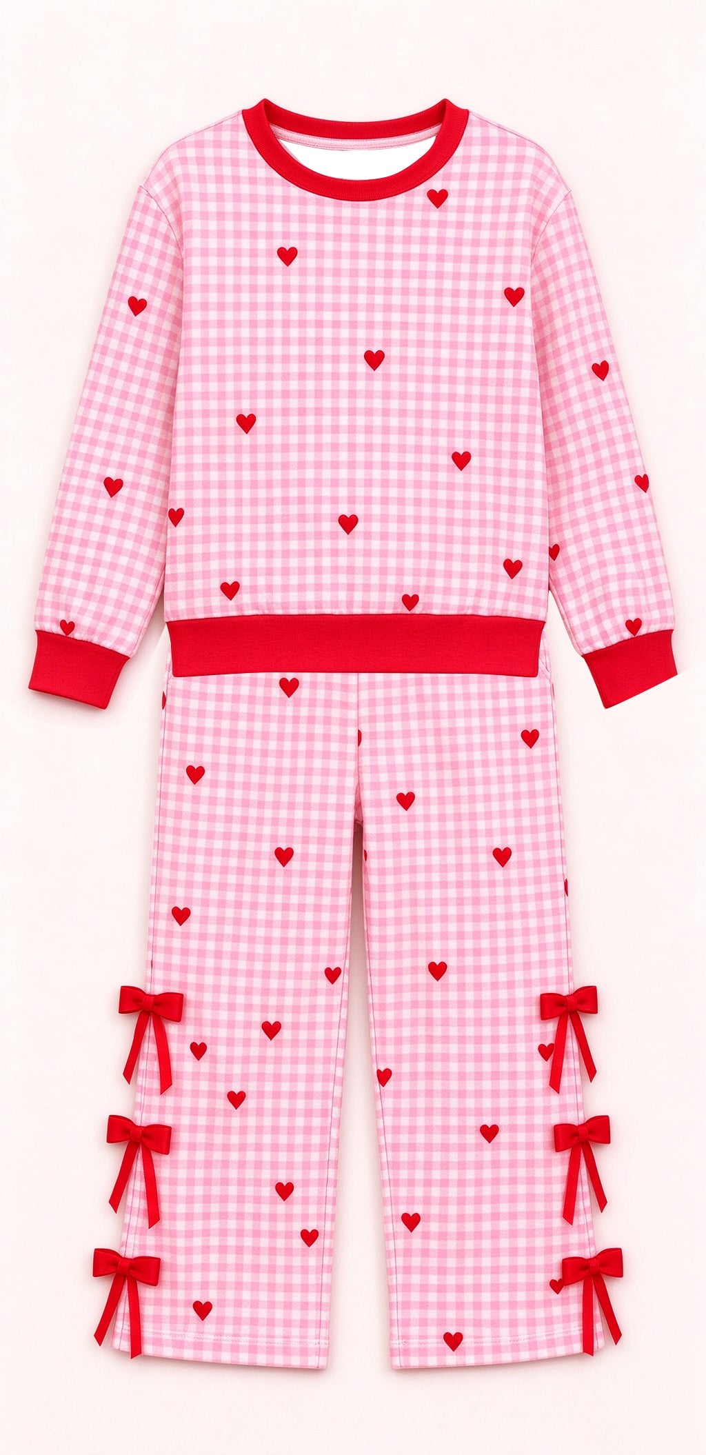 Valentines heart design girls long sleeve top pants outfit preorder