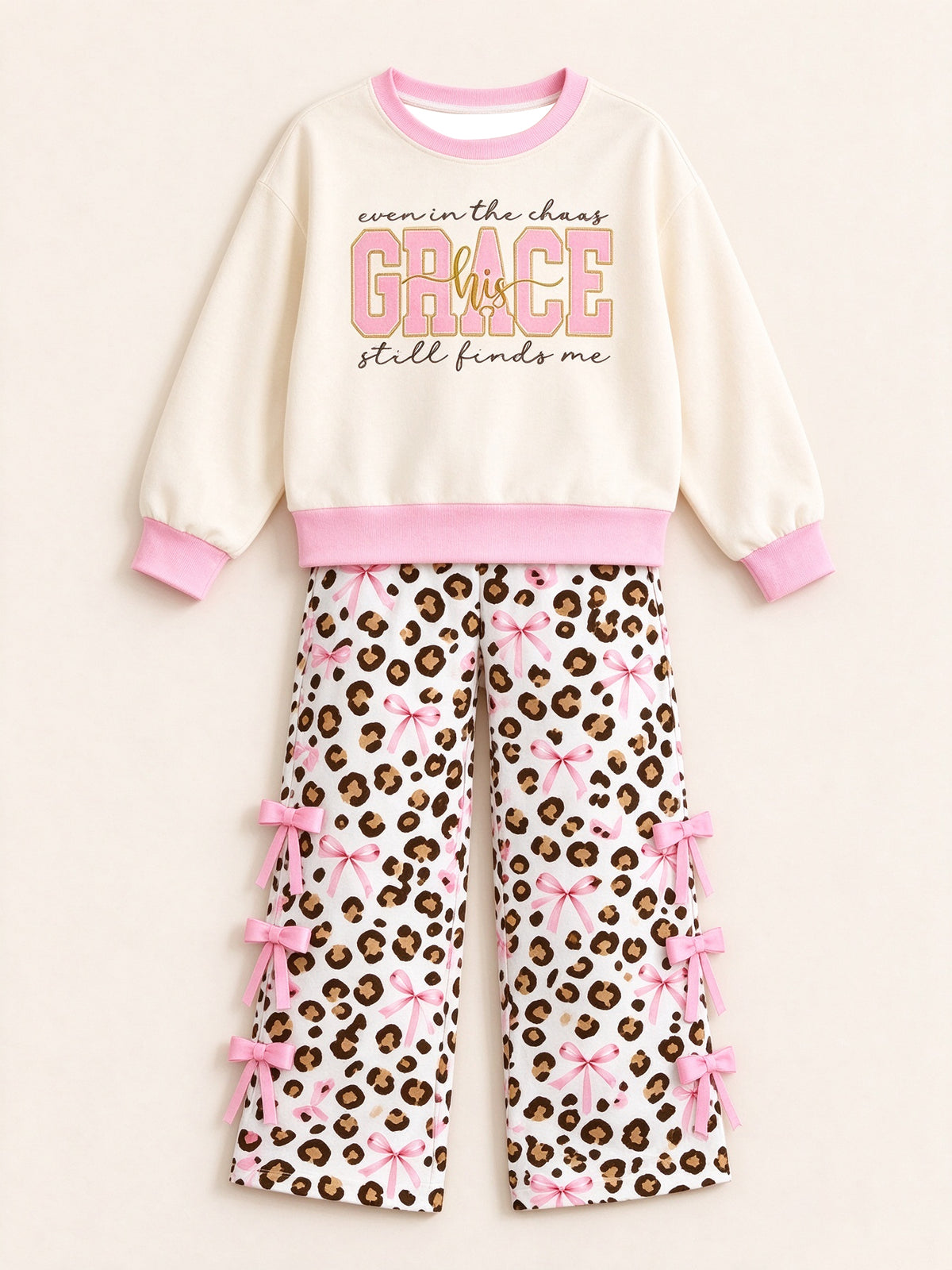 Long sleeve top leopard pants girls outfit preorder