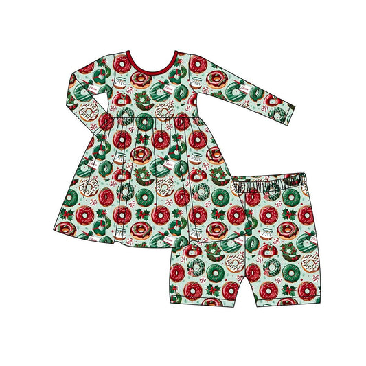 Baby girl Christmas red green donuts long sleeve clothes preorder