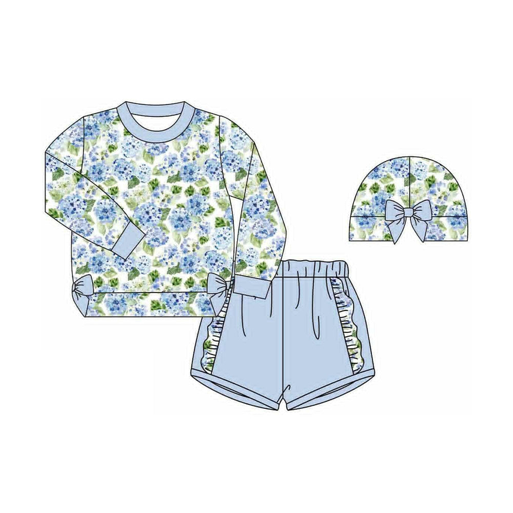 Girls blue floral top matching shorts outfit  preorder