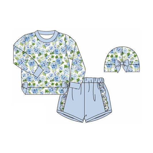 Girls blue floral top matching shorts outfit  preorder