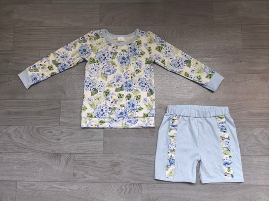 Girls blue floral top matching shorts outfit  preorder