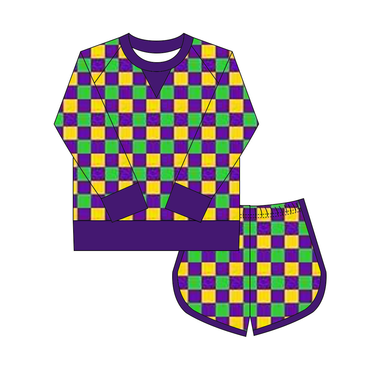 Mardi Gras yoga top matching shorts girls outfit preorder