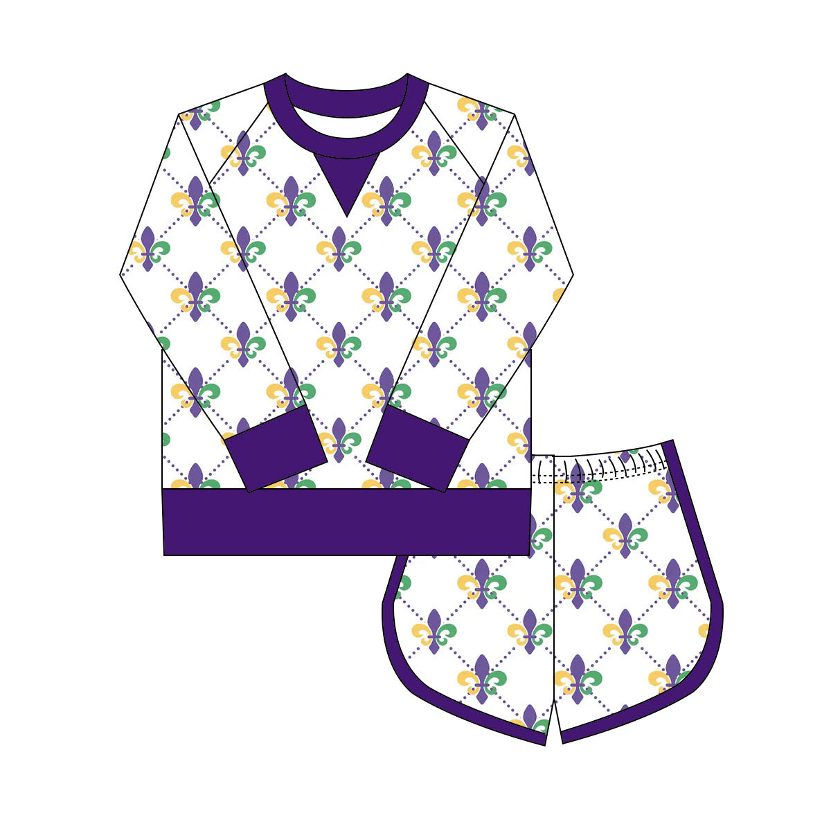 Mardi Gras yoga top matching shorts girls outfit preorder
