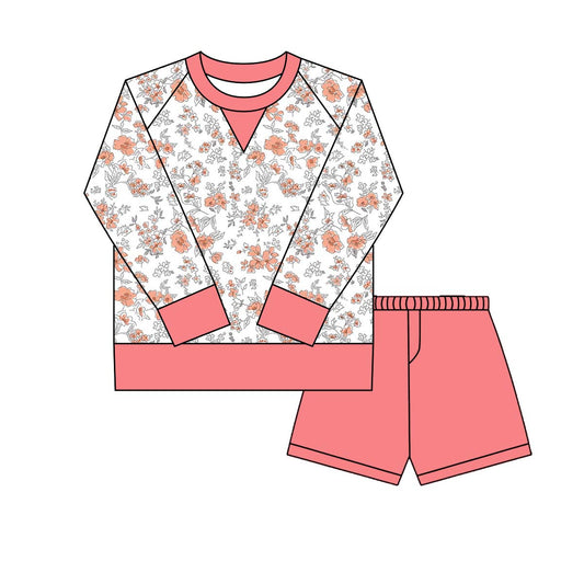 Floral yoga top matching shorts girls long sleeve outfit preorder