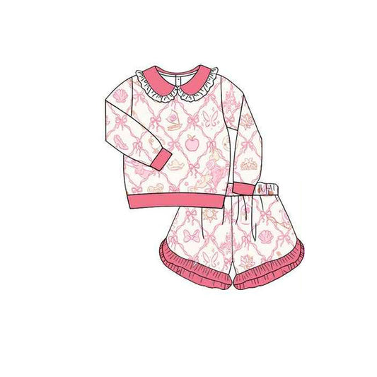Girls long sleeve bow top matching shorts outfit preorder