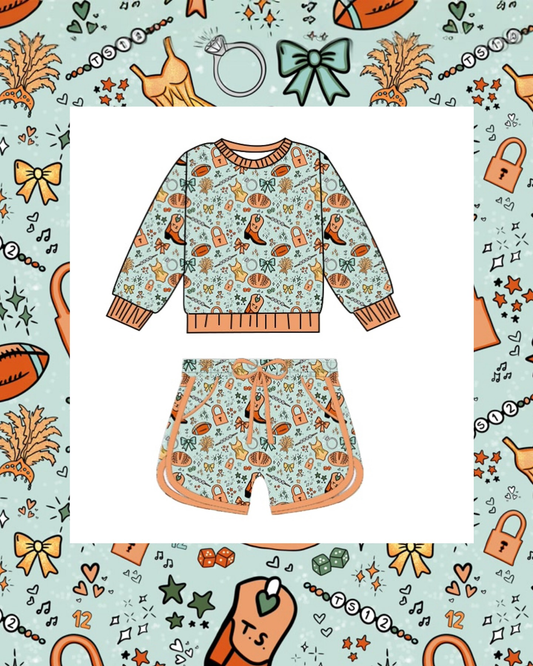 Football long sleeve top matching shorts baby girl outfit preorder