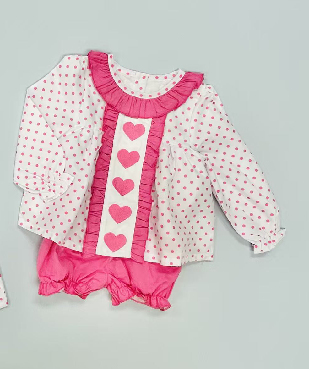 Valentines heart top matching shorts girls long sleeve outfit preorder