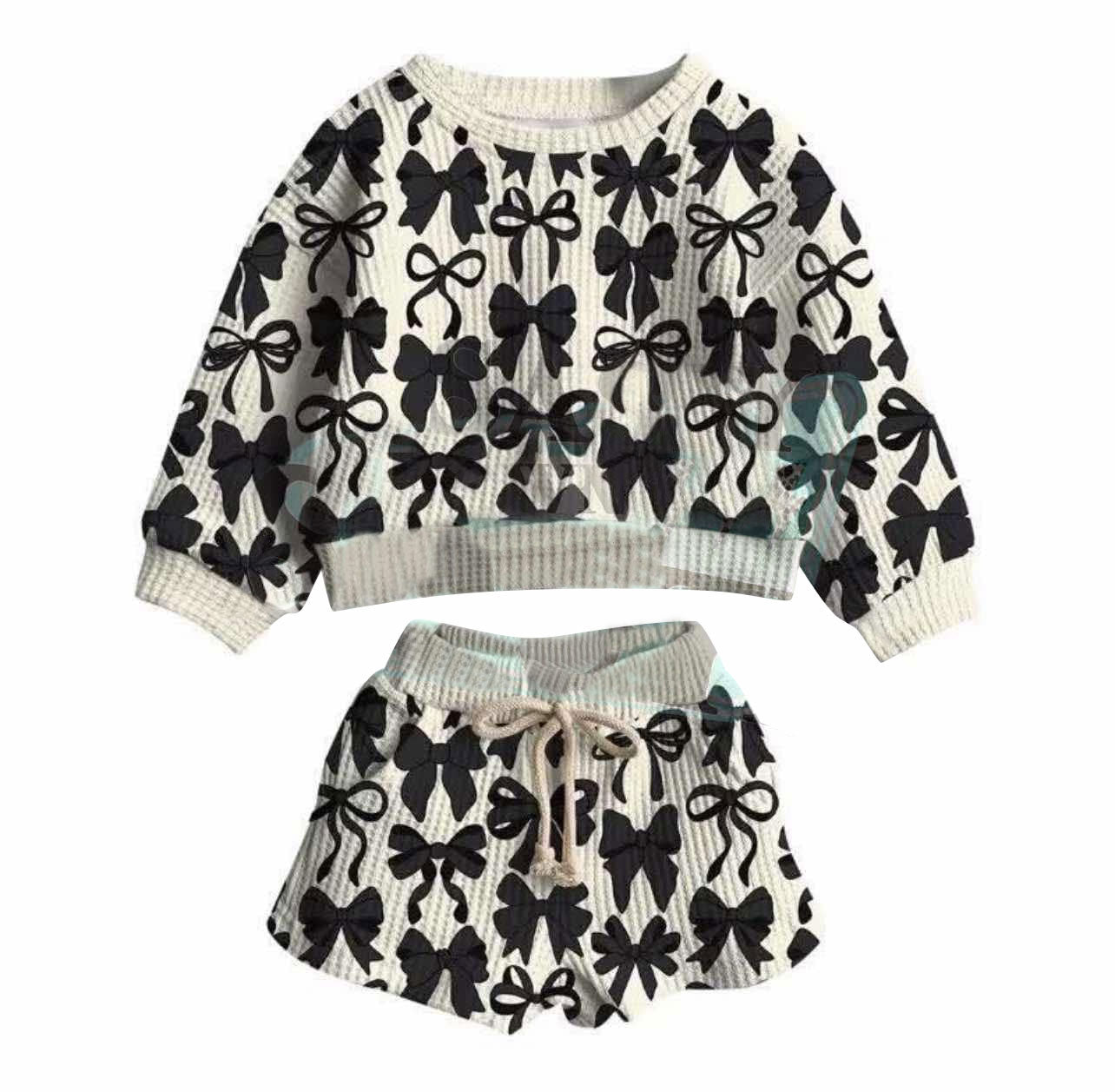 Black top matching shorts kids long sleeve outfit preorder