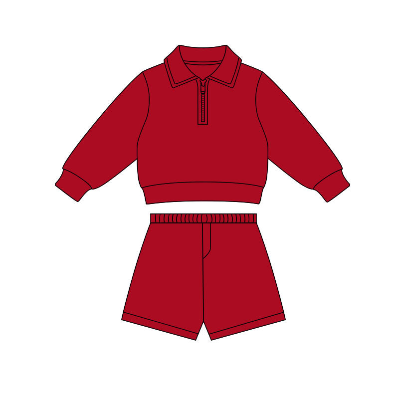 Red pullover top matching short girls summer active wear outfit preorder