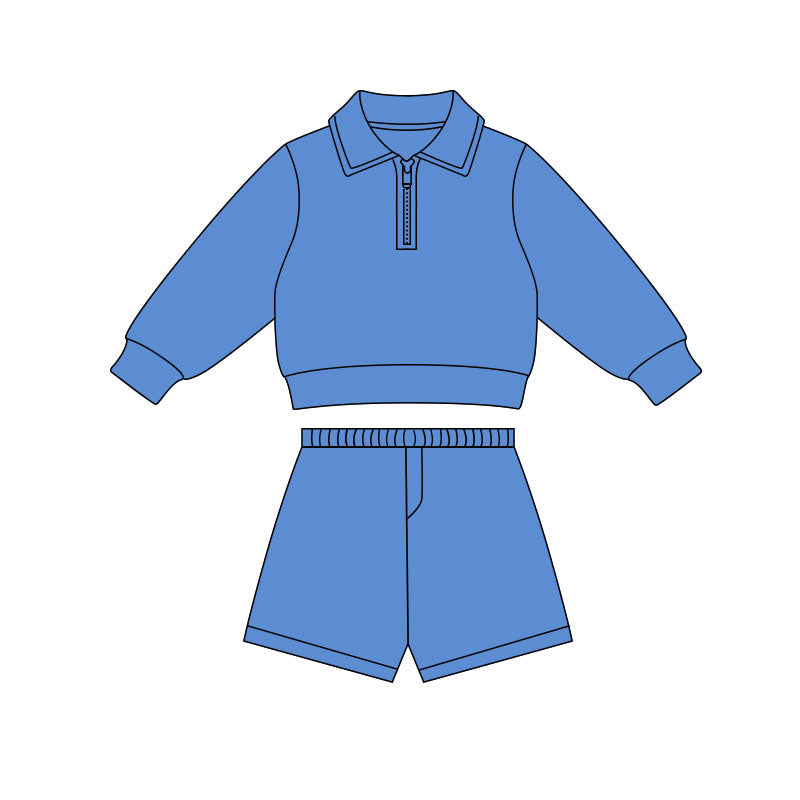 Blue pullover top matching short girls summer active wear outfit preorder