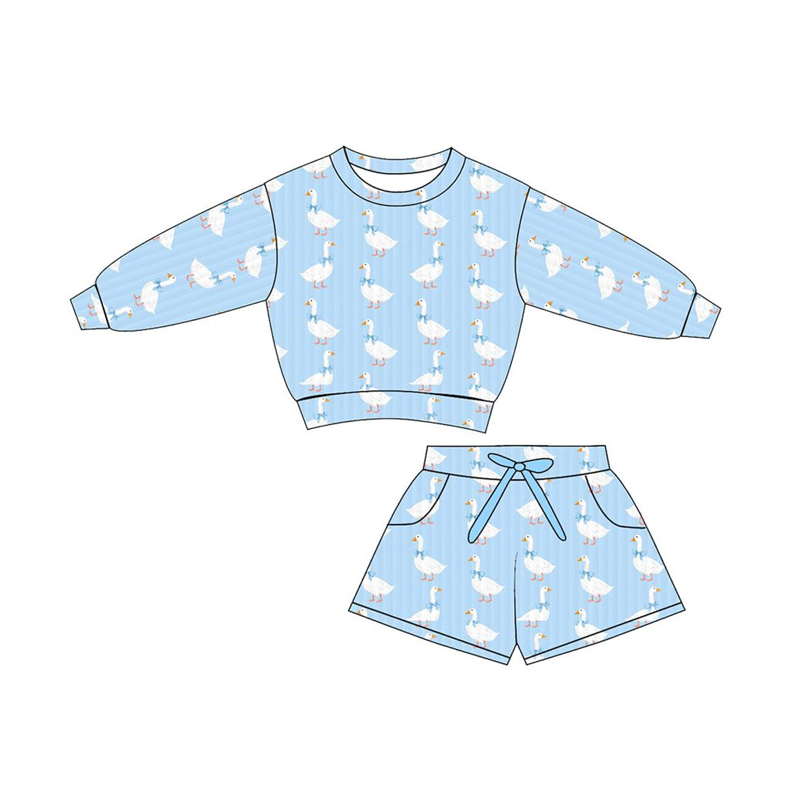 Goose print long sleeve top matching shorts kids wholesale outfit preorder