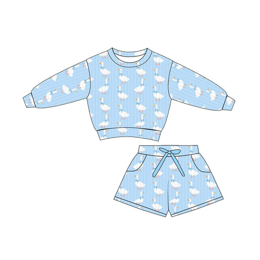 Goose print long sleeve top matching shorts kids wholesale outfit preorder