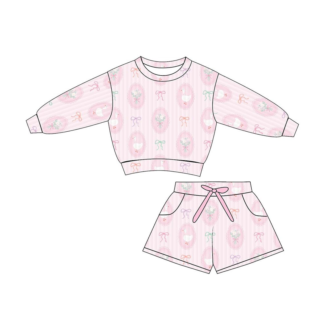 Goose floral print long sleeve top matching shorts kids wholesale outfit preorder