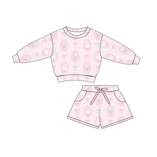 Goose floral print long sleeve top matching shorts kids wholesale outfit preorder