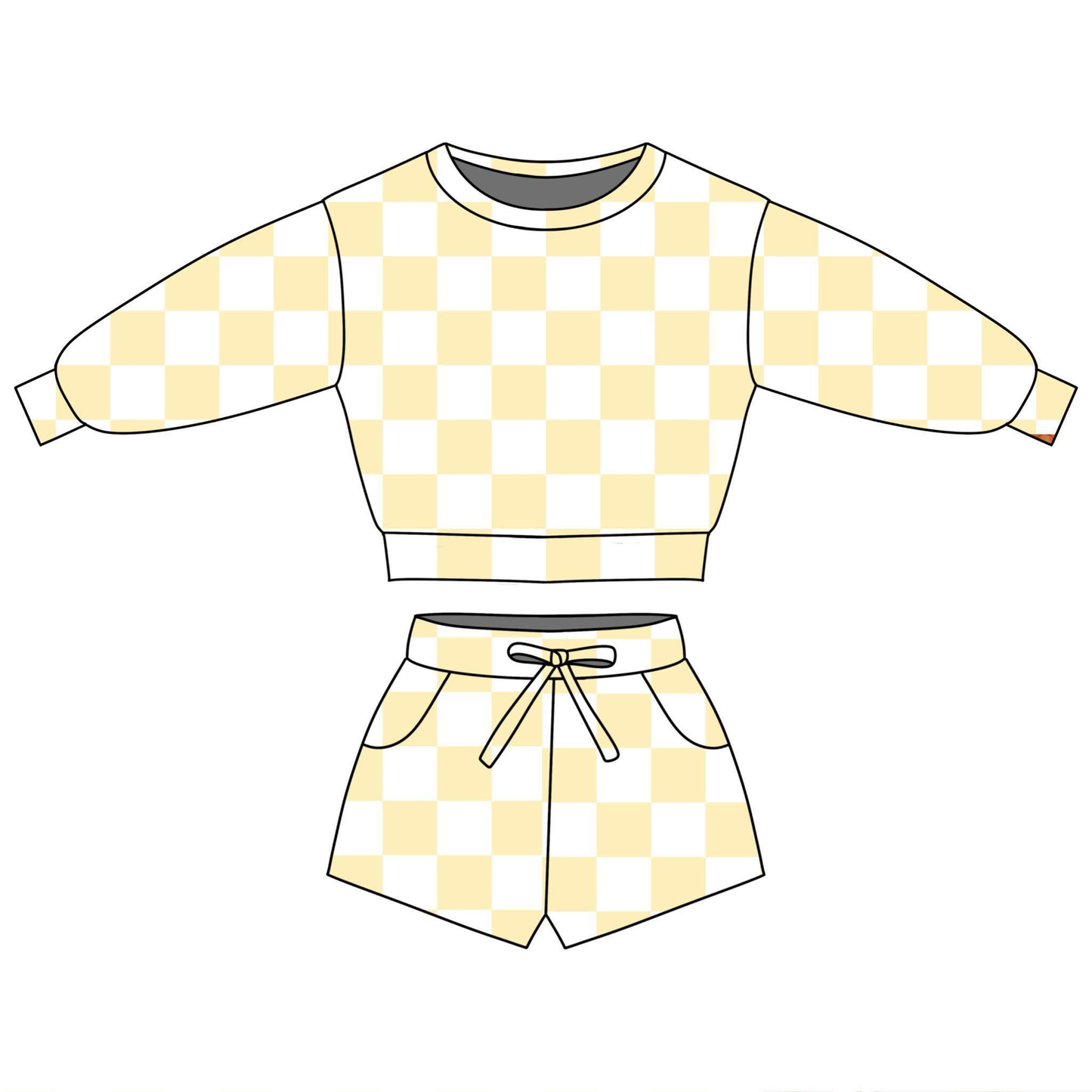 Yellow plaid long sleeve top matching shorts girls outfit preorder