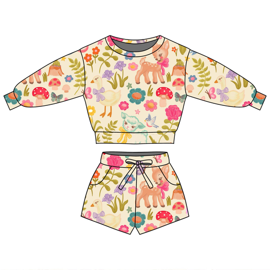 Goose deer top matching shorts girls outfit preorder