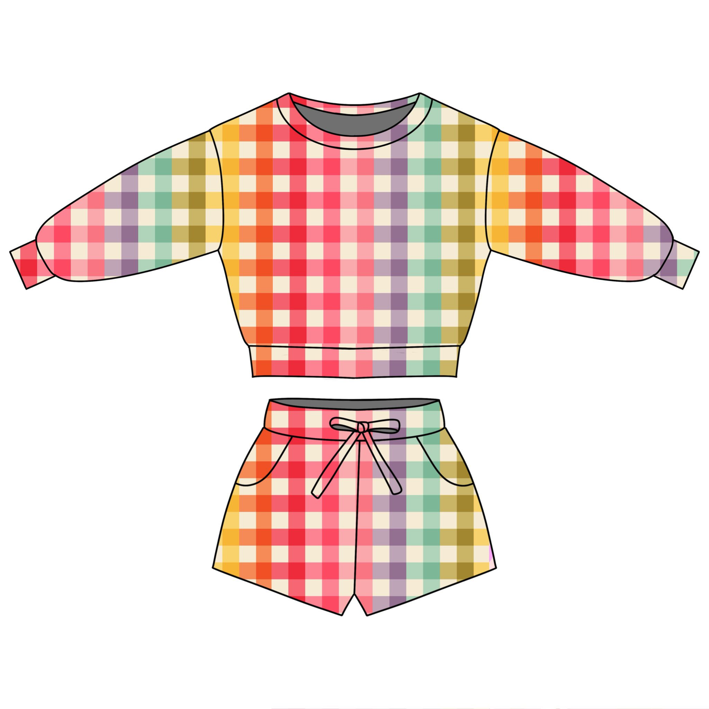 Colorful plaid top matching shorts girls outfit preorder