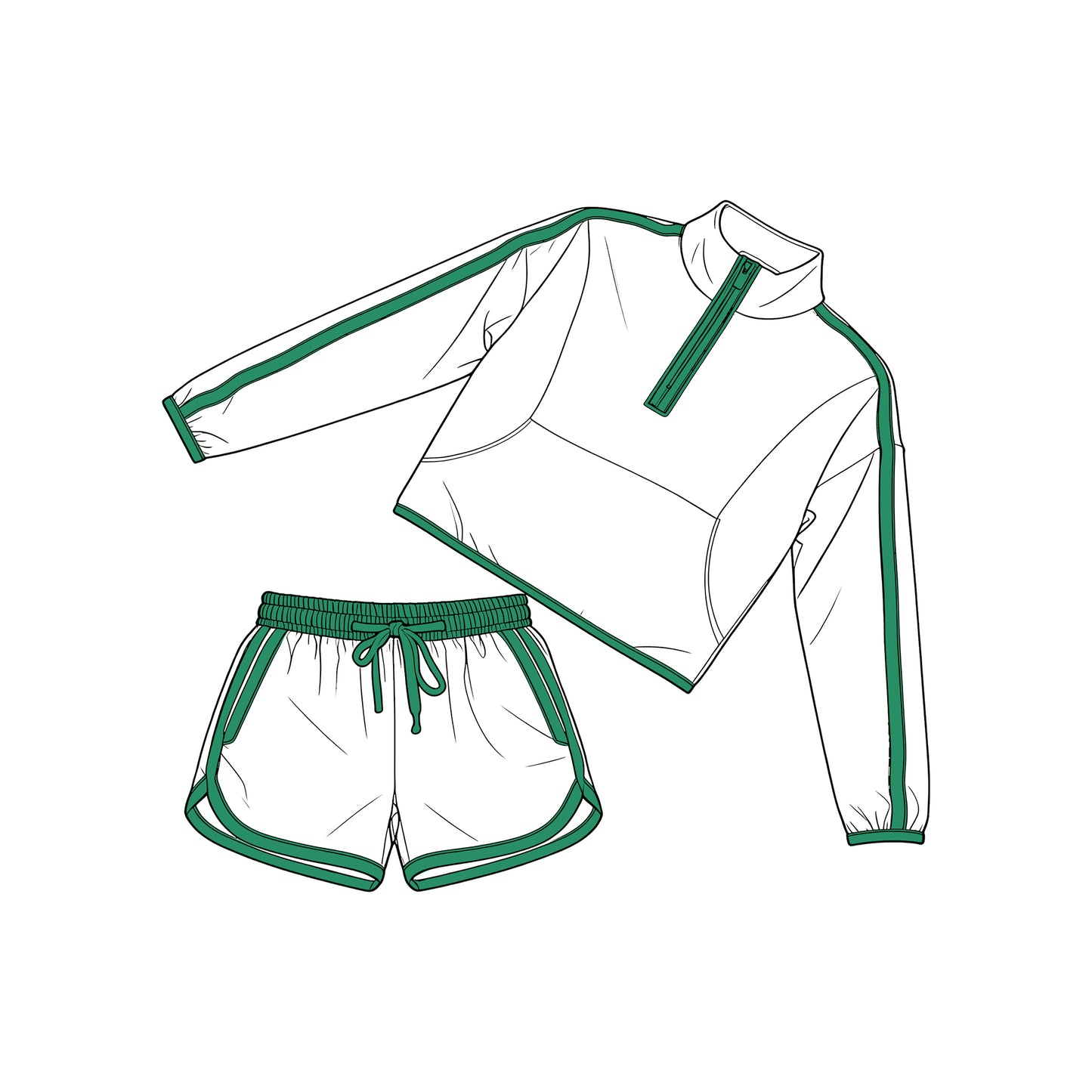 White long sleeve top matching shorts girls outfit preorder