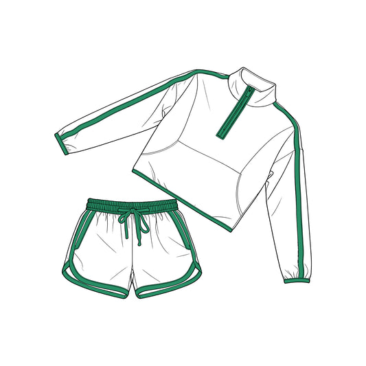 White long sleeve top matching shorts girls outfit preorder