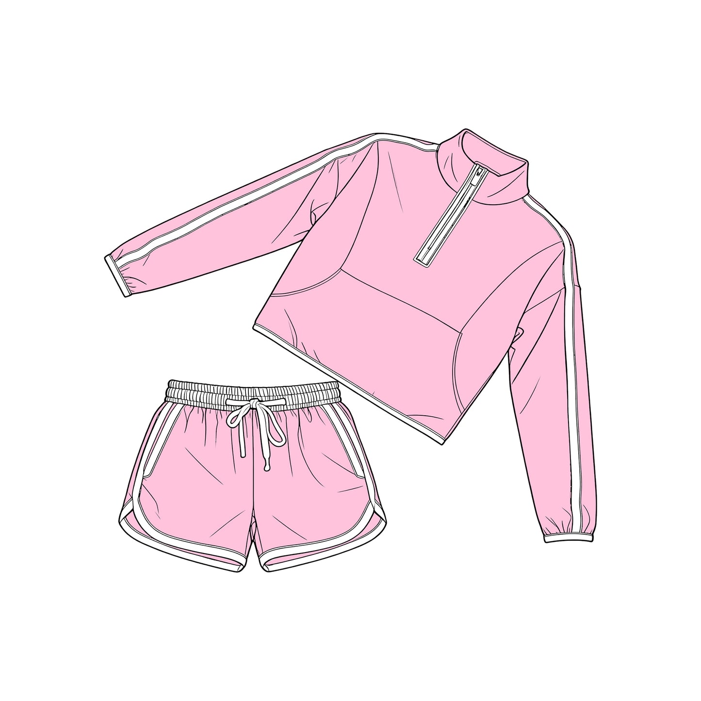 Pink long sleeve top matching shorts girls outfit preorder