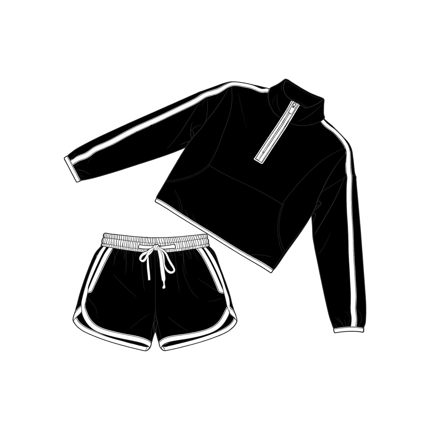 Black long sleeve top matching shorts girls outfit preorder
