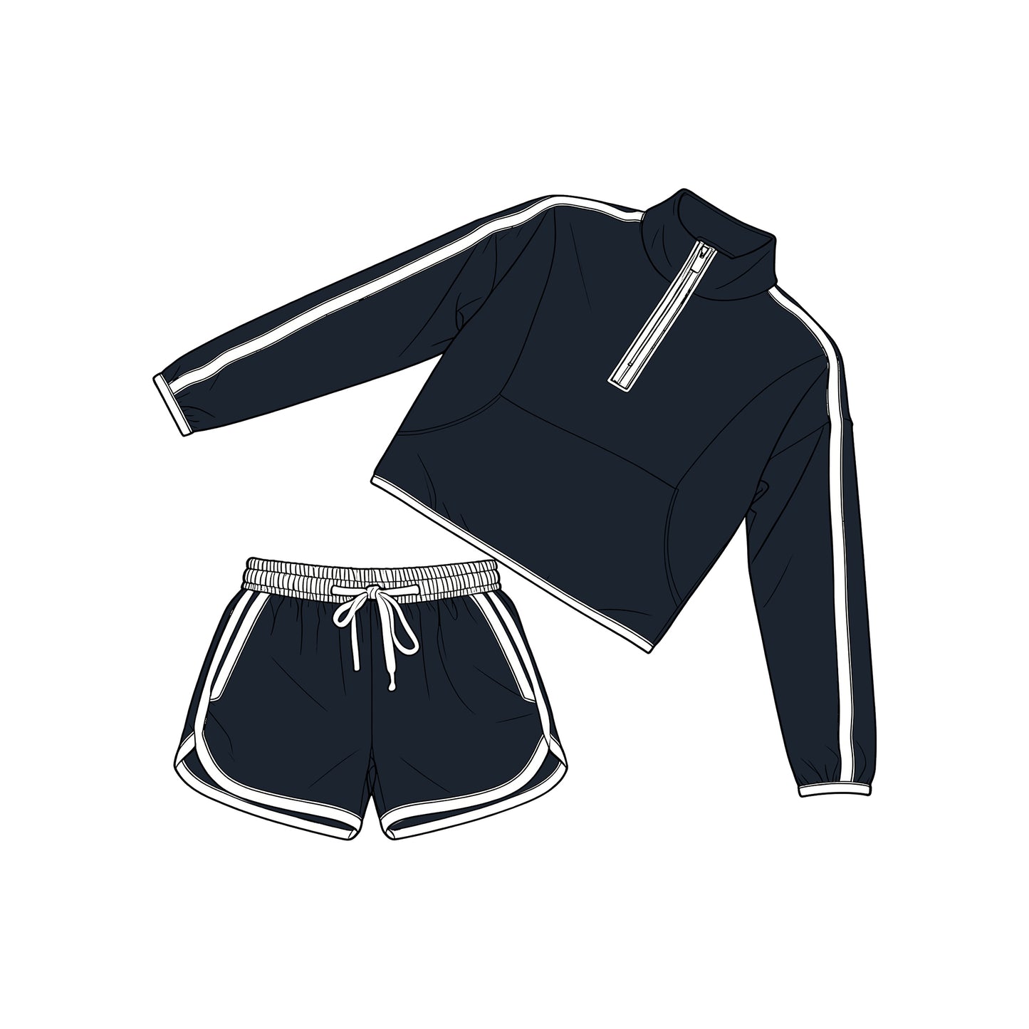 Navy long sleeve top matching shorts girls outfit preorder