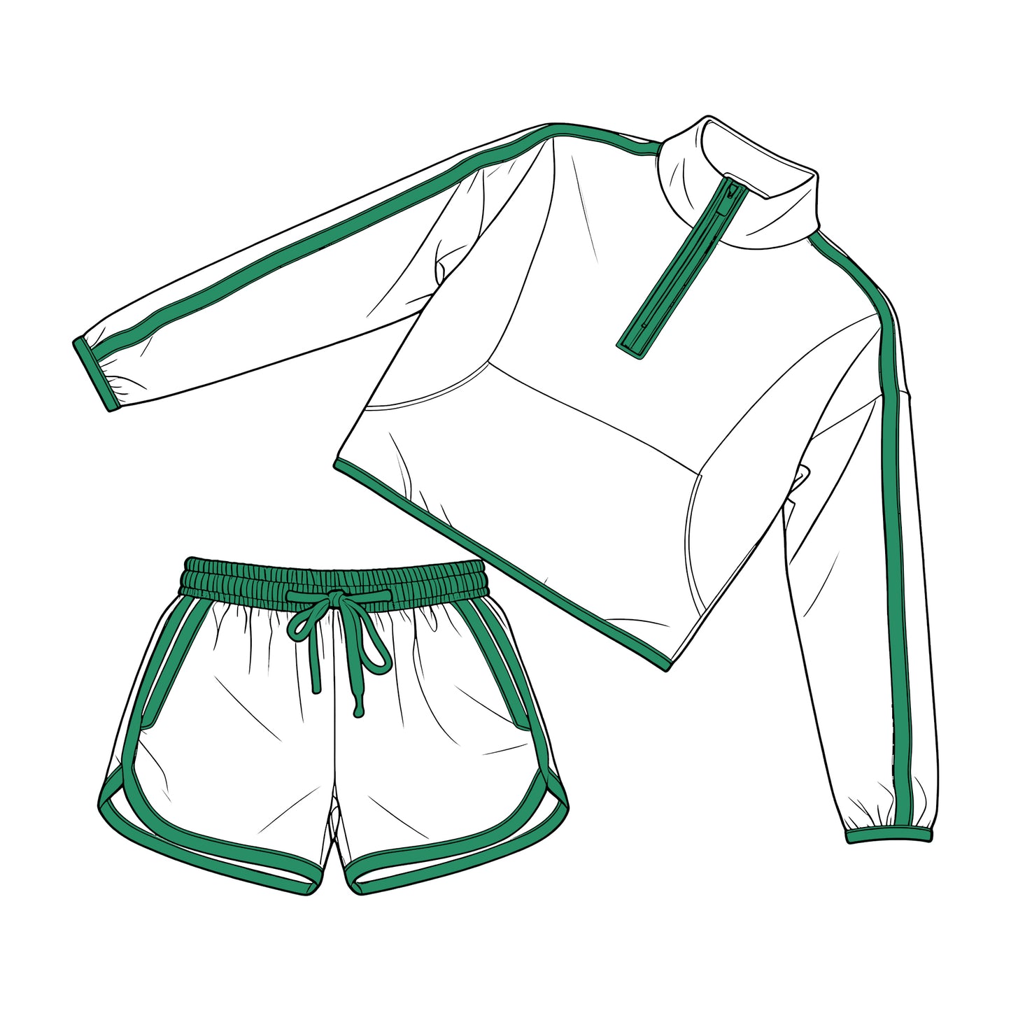 Adult Women white long sleeve pullover matching shorts sports outfit preorder