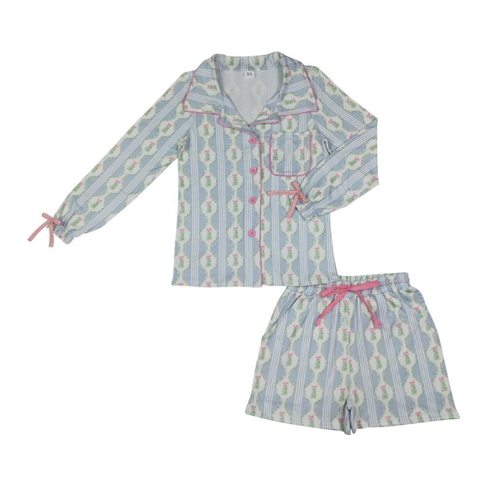 Adult women Christmas tree design short sleeve pajama set