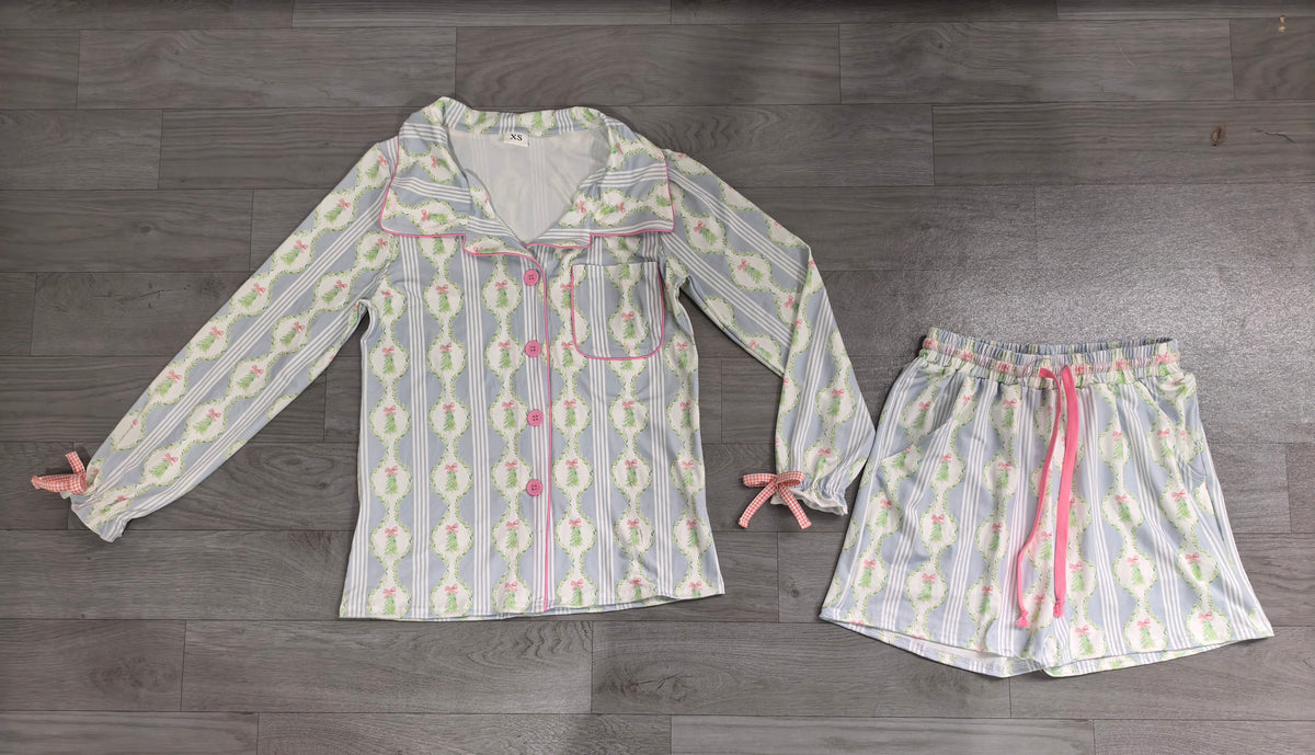 Adult women Christmas tree design short sleeve pajama set preorder