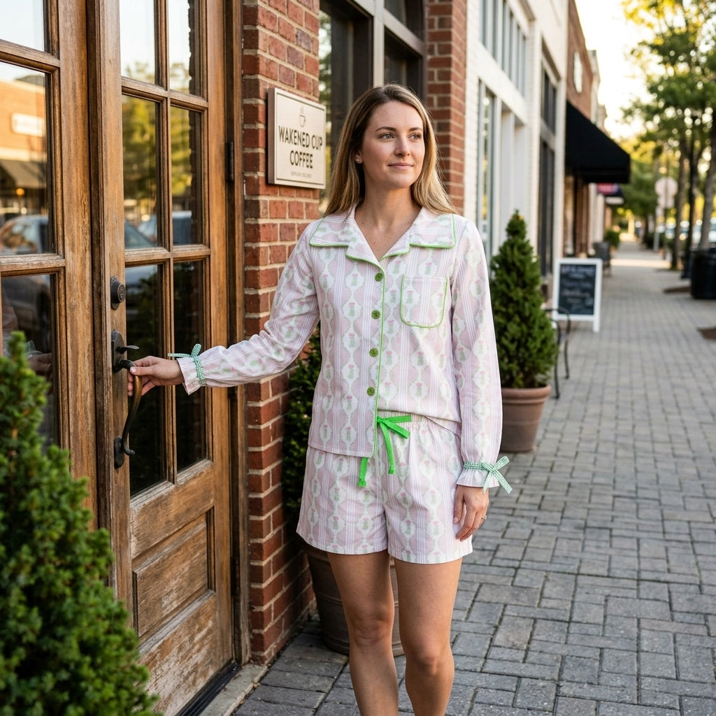 Adult women Christmas tree design short sleeve pajama set