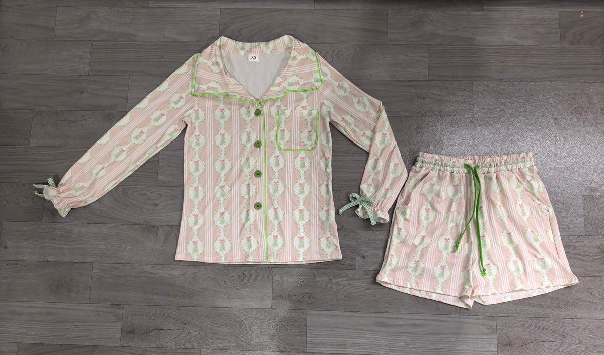 Adult women Christmas tree design short sleeve pajama set preorder