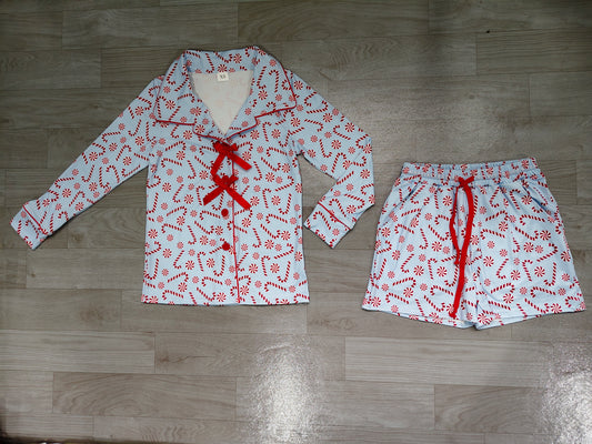 Adult women Christmas candy cane design short sleeve pajama set preorder