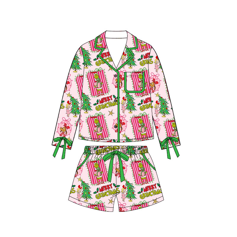 Adult women christmas green face short sleeve pajama set preorder