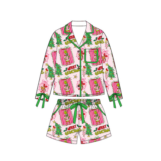 Adult women christmas green face short sleeve pajama set preorder