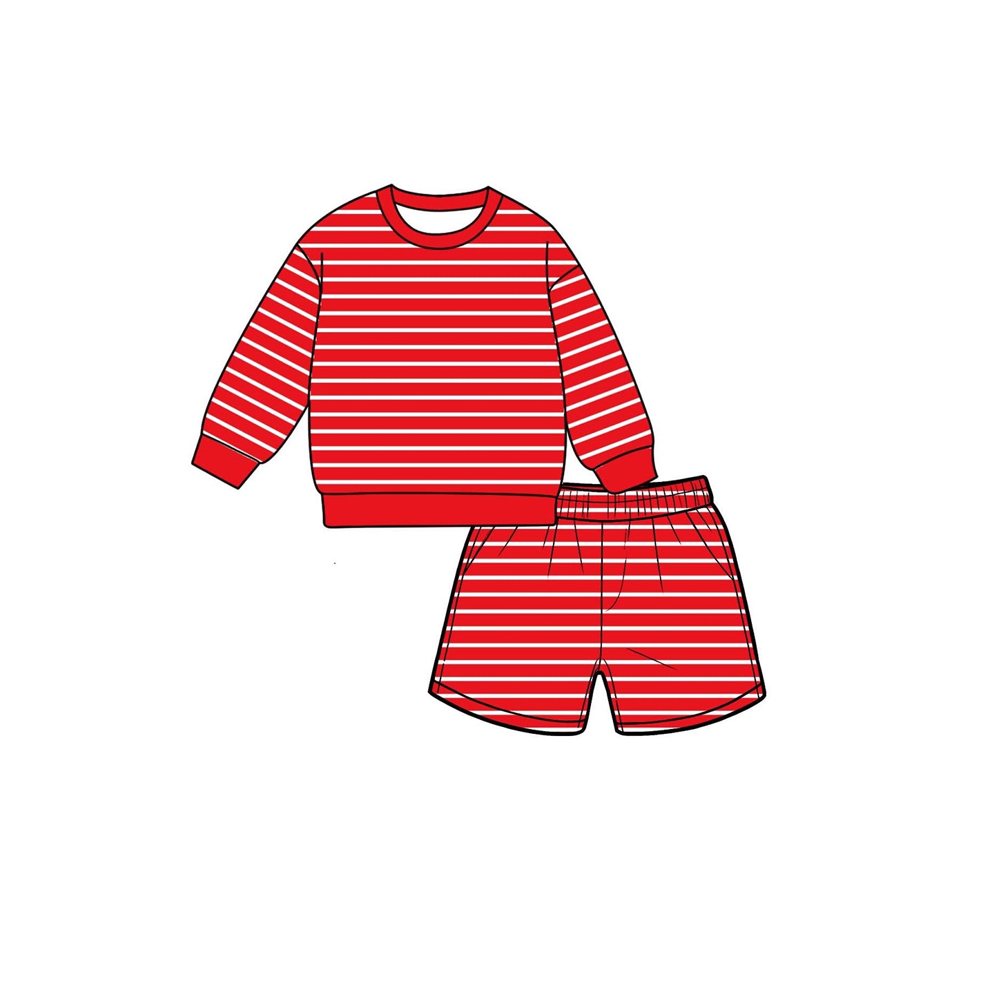 Red stripes long sleeve yoga pullover top matching shorts girls outfit preorder