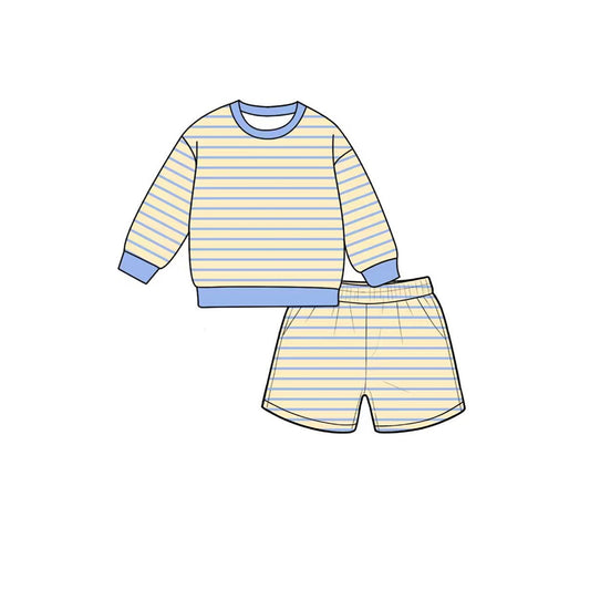 Yellow stripes long sleeve yoga pullover top matching shorts girls outfit preorder